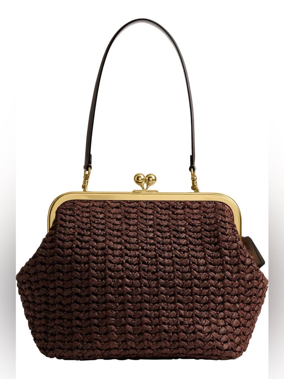 NWT Coach Kisslock Frame Bag 27 Brass Maple Raffia - Picture 9 of 9